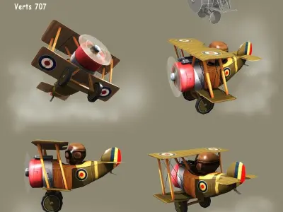 Low poly cartoon WW1 biplane Low-poly 3D model