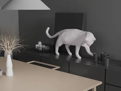 Cat low poly polygonal 3D model
