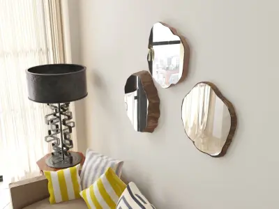 Wooden Decorative Mirror Set Free 3D model