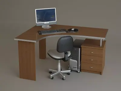 computer set desk with chair and monitor Free 3D model