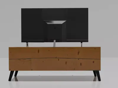 Modern Flat Screen TV on Minimalist Wooden Table or Stand Free 3D model