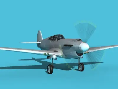 Curtiss P-40B Warhawk Bare Metal 3D model