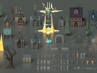 Low Poly Fantasy Scary Creepy Dark Halloween Asset Pack Low-poly 3D model