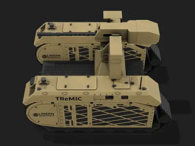 Smart Military Robot With Remote Machine Gun - Yellow 3D model