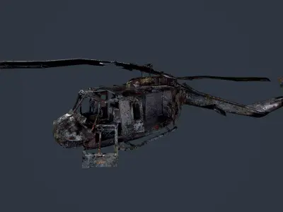 Wrecked Damaged UH1H Military Helicopter Game Ready 04 Low-poly 3D model