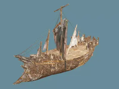 Destroyed Wooden Ship Game-Ready 3D Model Low-poly 3D model