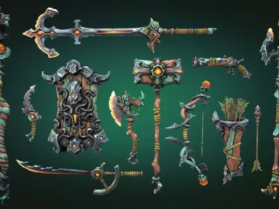 Coastal weapons collection Low-poly 3D model