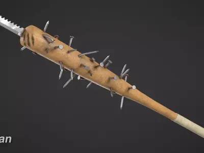 Nailed Baseball Bat Game Ready Low-poly 3D model