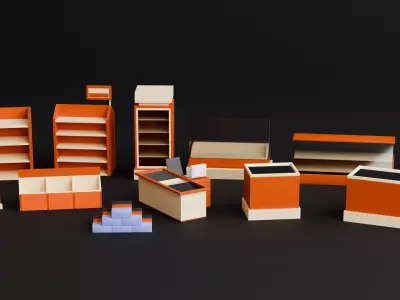 Low Poly Store Shelves and Supermarket Rack Pack Free low-poly 3D model