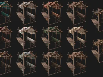 Large Market Stalls Tent Pack Low-poly 3D model