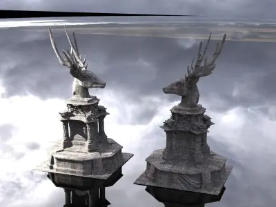 Reindeer Bust statues mirrored  3D model