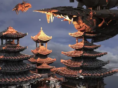 Empress Warlord Temples with Air ships 3 3D model