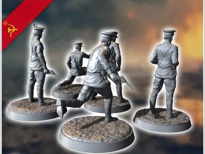 Set of 5 WW2 Soviet officers with Nagant M1895 revolvers 10 - So 3D print model