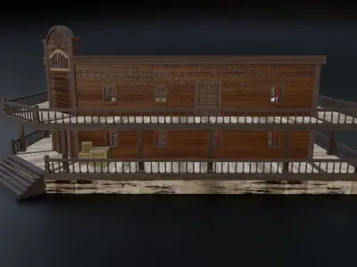 Western Saloon with Interior Low-poly 3D model