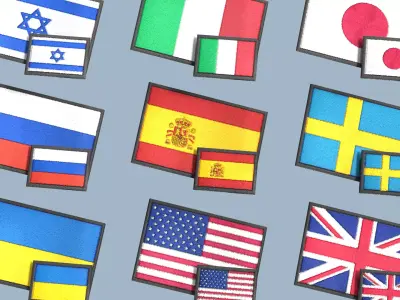 20 COUNTRY FLAG PATCHES Low-poly 3D model