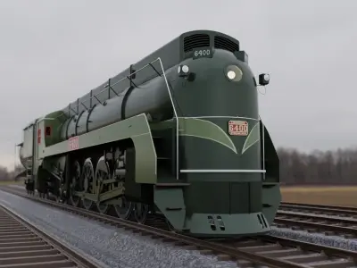 Streamlined Steam Locomotive and Tender - Vintage Train 3D model