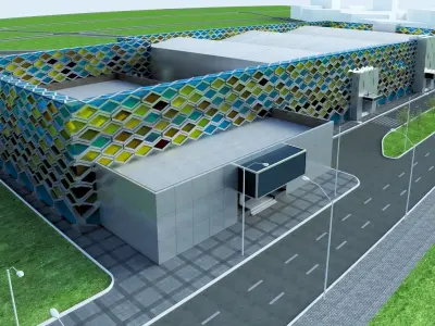 exhibition hall interior and exterior 3D model