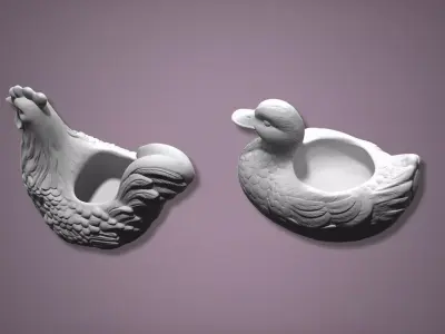 Farmhouse Duck and Hen Planter Free STL 3D Print Free 3D print model