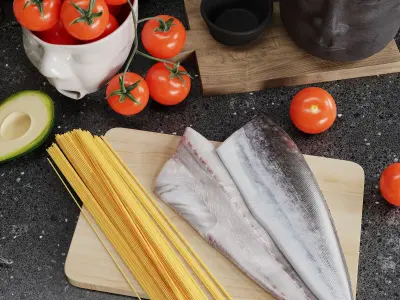 Decorative kitchen set 02 by Systemh11 Low-poly 3D model