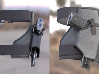 Holster with Pistol 19 - All MH Bodies - UE5 Skeletons - Rigged Low-poly 3D model