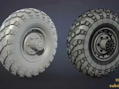Truck Wheel 02 GAZ-66 Low-poly 3D model