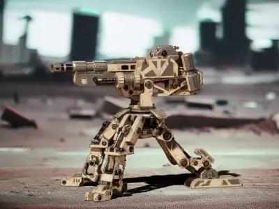 Game ready sentry gun turret Unreal Engine Unity Low-poly 3D model