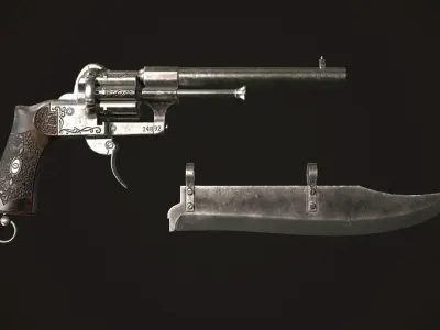 Gunblade Revolver Steel Low-poly 3D model
