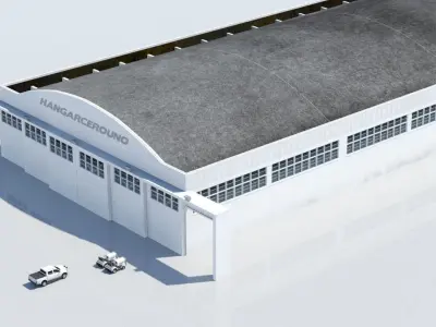 Large Airport Hangar Building escenery Low Poly Low-poly 3D model