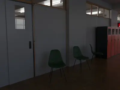 classroom with desks and chairs Low-poly 3D model