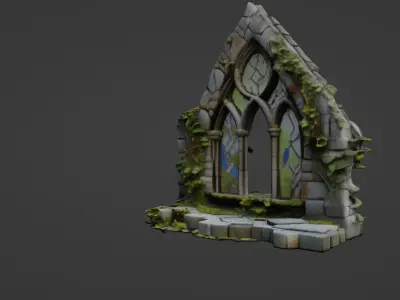Ruined Gothic Cathedral Window with Ivy 3D model