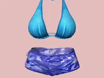Sexy Blue Army Bikini Low-poly 3D model