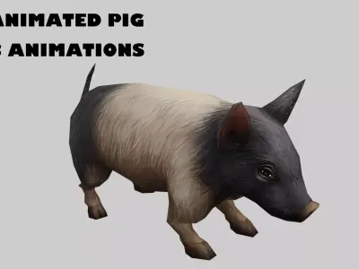 animated pig Low-poly 3D model