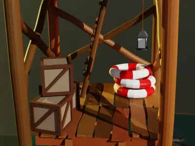 Stylized Seaplane And Sea Shack Low-poly 3D model