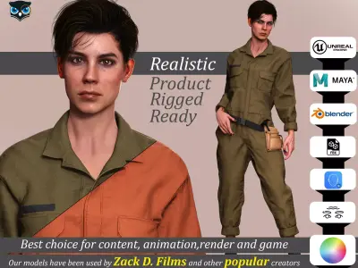 Tactical Worker 3D Character PBR Textured Ready Low-poly 3D model