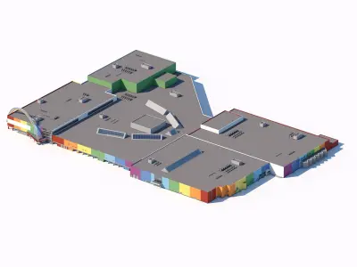 Modern shopping mall with colorful exterior design 3D model