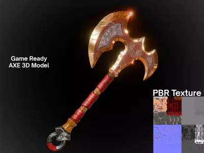Ancient Battle Axe - Game Ready 3D Melee weapon model Low-poly 3D model