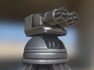 Futuristic Gatling Gun Tower Animated Low-poly 3D model