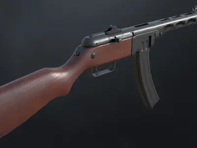 PPSh-41 Soviet submachine gun 1942 Low-poly 3D model
