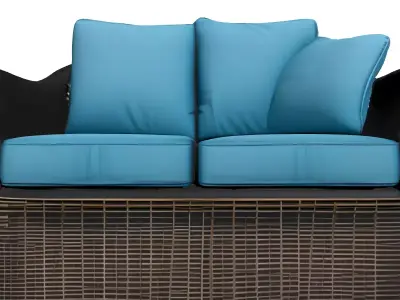 Outdoor Rattan Loveseat Blue Cushions Low-poly 3D model