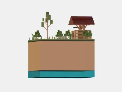 Isometric European Village Well Draw-Well Low-poly 3D model