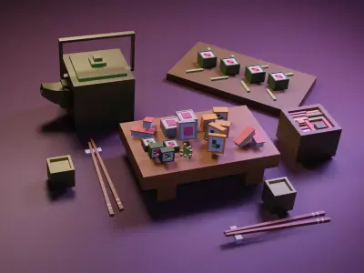 Cartoon sushi set model 3D model