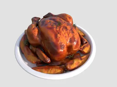 Grilled  Roasted Whole Chicken Low-poly 3D model