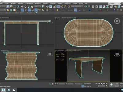 Wave Hardwood Oval Dining Table Free low-poly 3D model