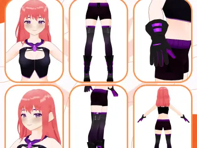 VRM SCIFI SUIT ANIME GIRL CYBERPUNK ARMOR CUTE CELL SHADED 3D model