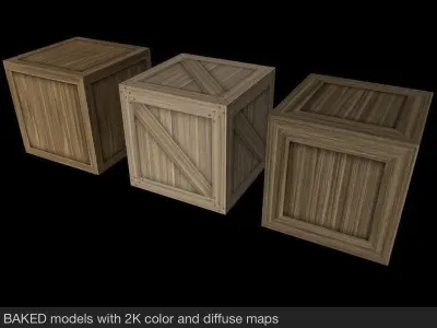 3 Wooden Crates Low-poly 3D model
