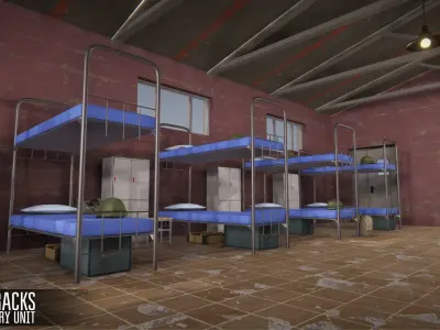 Barracks - military unit Low-poly 3D model