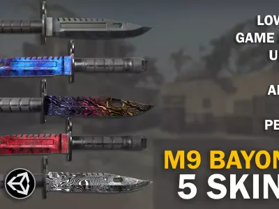 M9 bayonet - 5 skins - VideoGame ready Low-poly 3D model