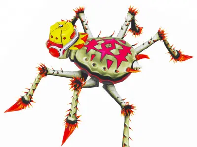 Red Star Spider Funny Cartoon Insect Parasite Beetle Lowpoly Low-poly 3D model