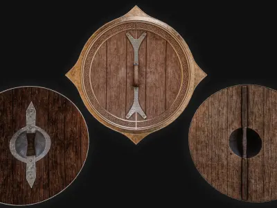 Viking Shields Low Poly Unreal Engine ready AC Valhalla Low-poly 3D model
