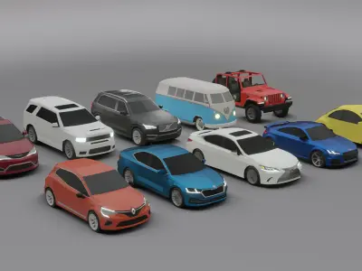 collection of 10 low poly cars 3D models 3D model